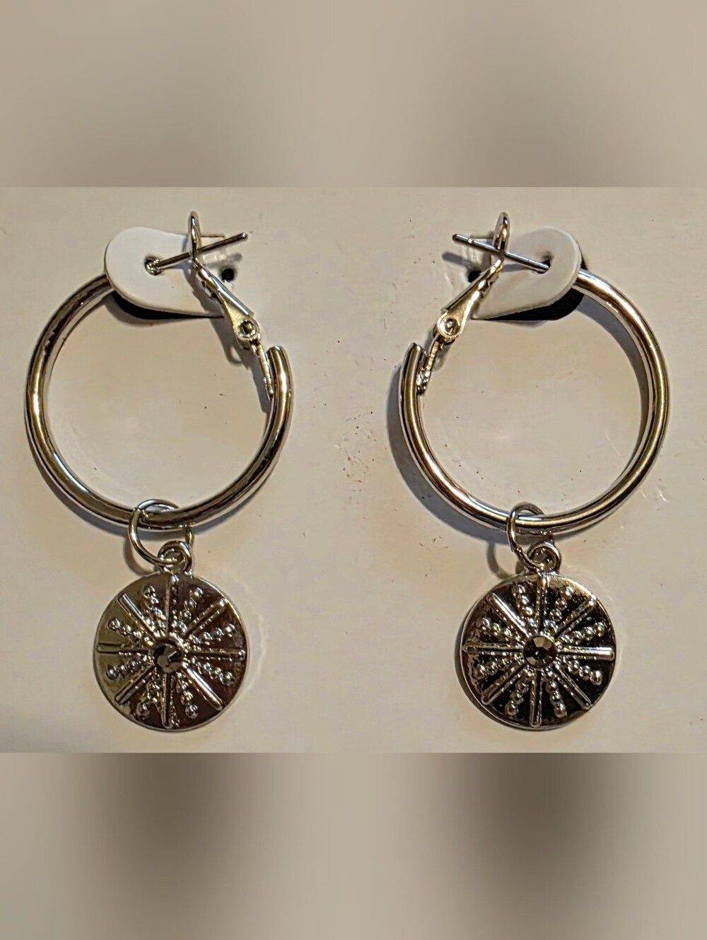 Hoop Earrings w/Starburst Disc Charm
